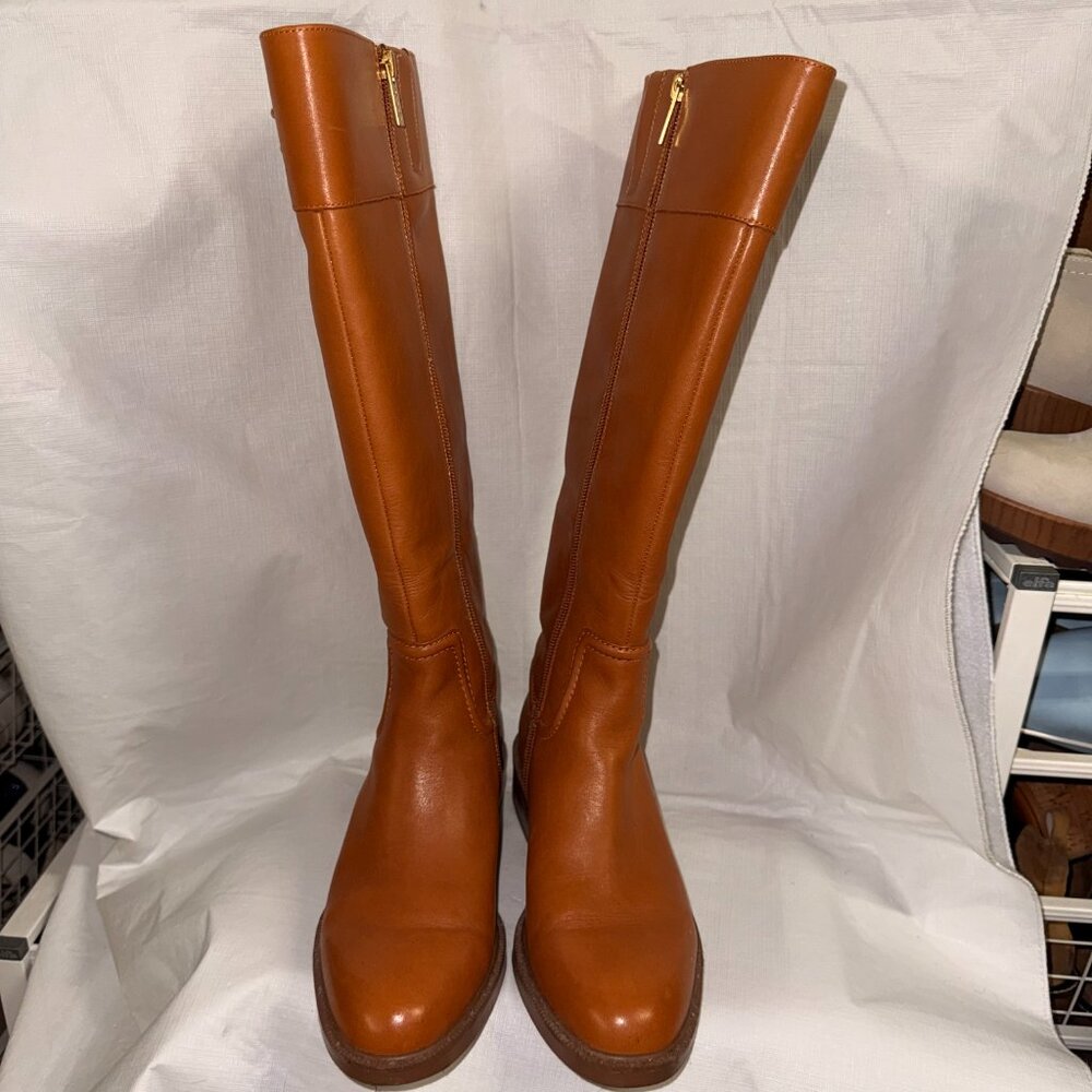 Vince Camuto "Andalian" Leather Riding Boots Brown/Gold 6.5M